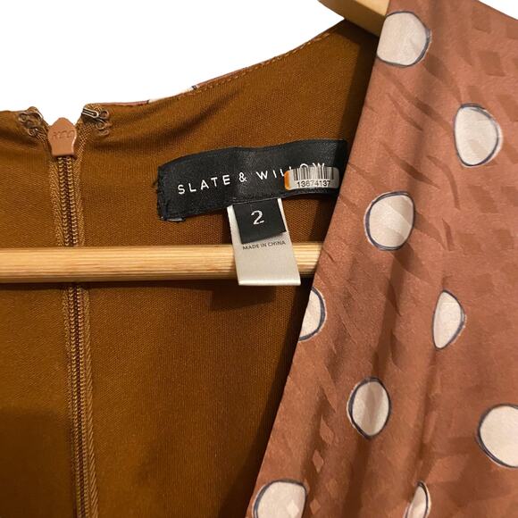 Slate and Willow Jumpsuit Sketched Polka Dot Brown White Size 2 - Picture 13 of 15